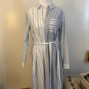 Croft & Barrow Long Sleeve Striped Dress - Blue and White